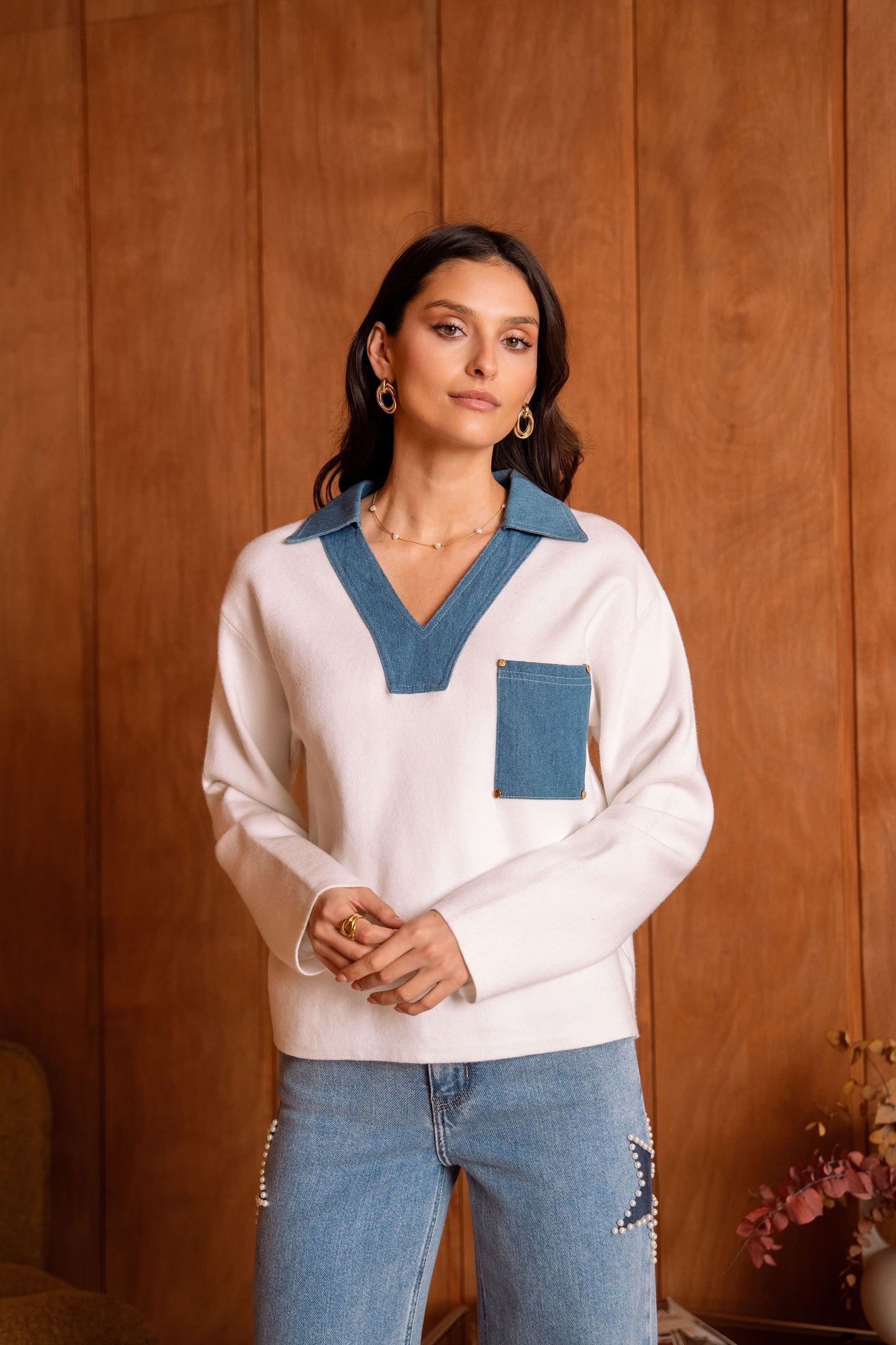 Pull coll denim