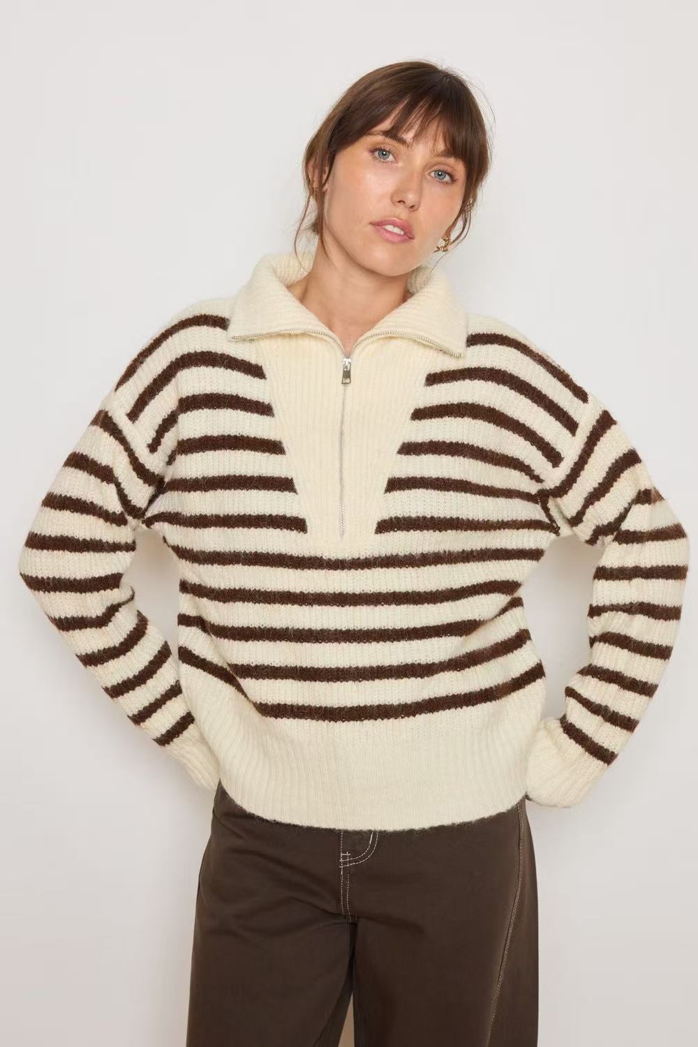 Pull Rayure col zippé