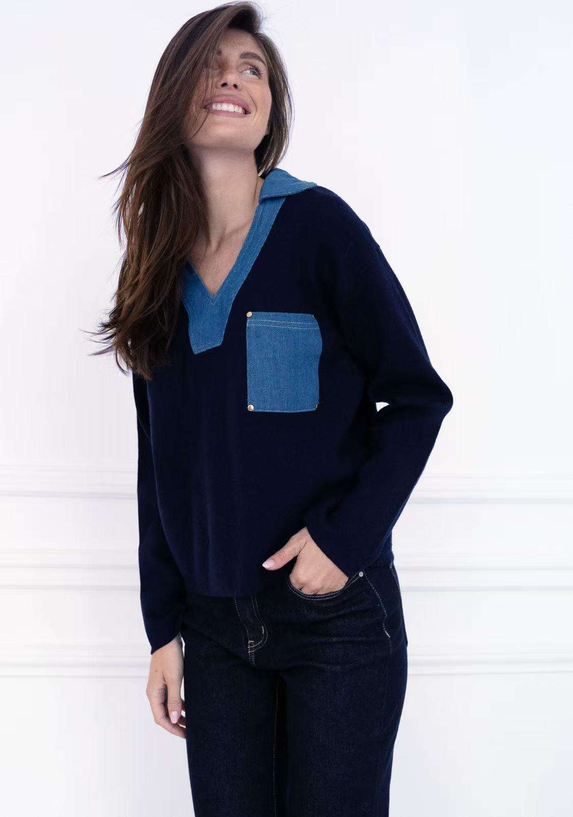 Pull coll denim
